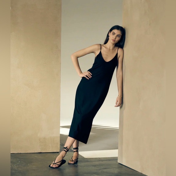 VINCENT JAMES 100% Merino Wool Bias Slip Midi Dress in Black Size Small VGUC - Picture 2 of 8